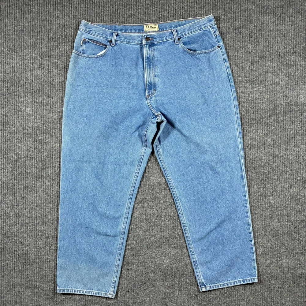 L.L.Bean Mens Jeans Size 42x30 Blue Denim Relaxed Fit 100% Cotton High Rise